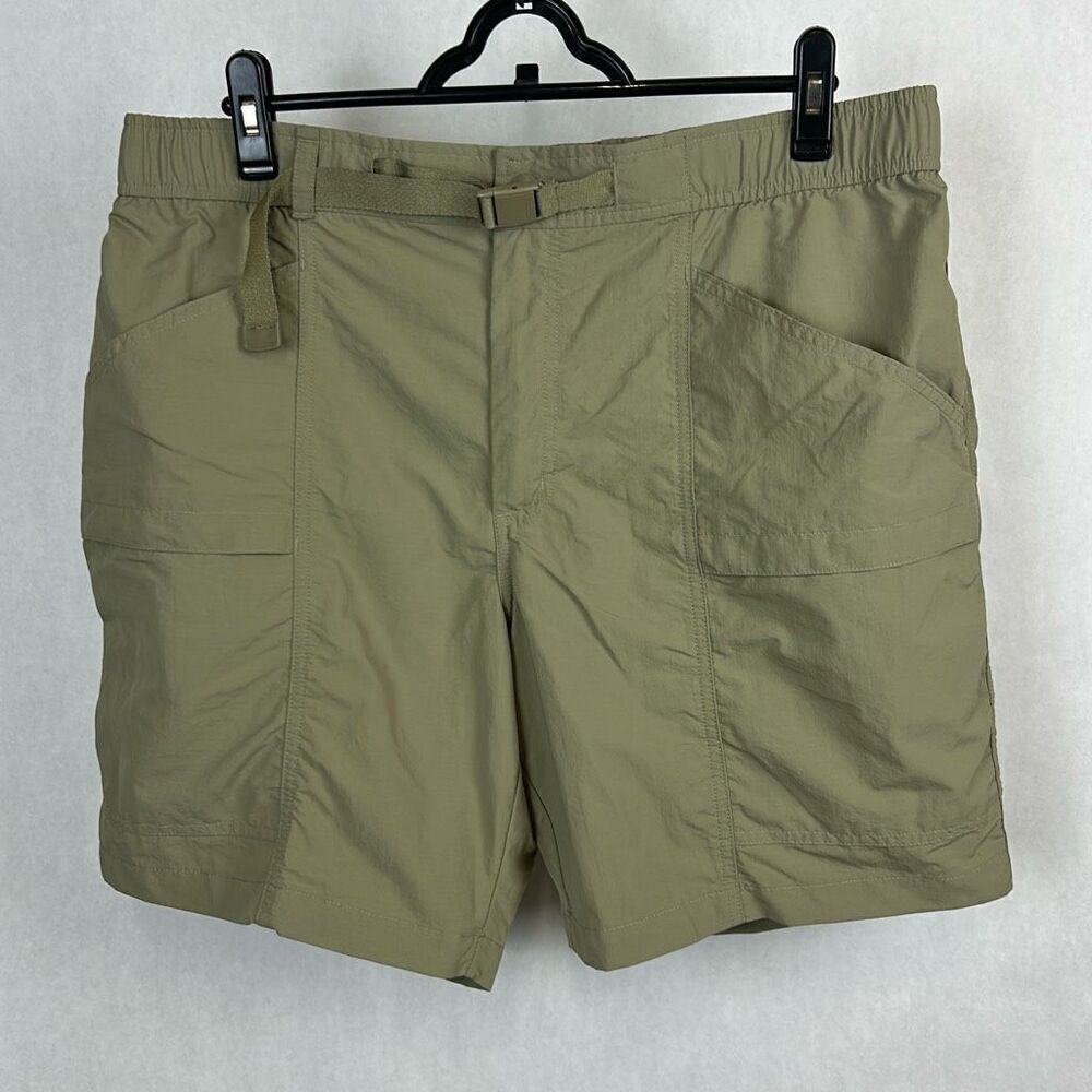 Eddie Bauer RipStop Tech Shorts Mens Sz Large Khaki Tan Adjustable Belt UPF